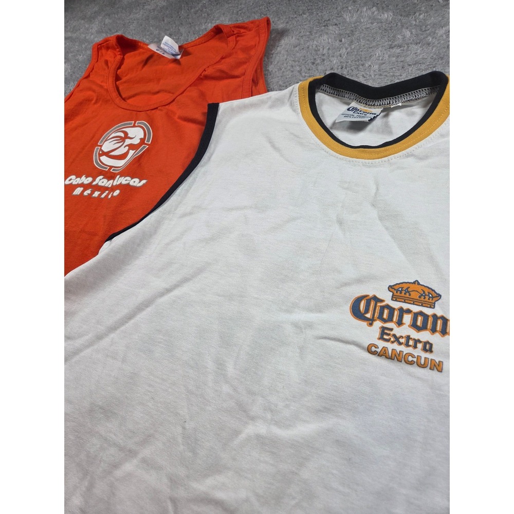 Bundle Mexico Souvenir Tank Tops Corona Extra Cancun Cabo San Lucas Orange White